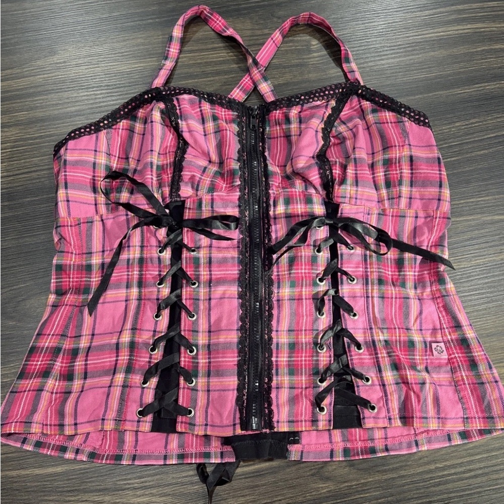 Tripp NYC Vintage Hot Pink And Black  Plaid Corset Size 2 Y2K - Picture 2 of 11